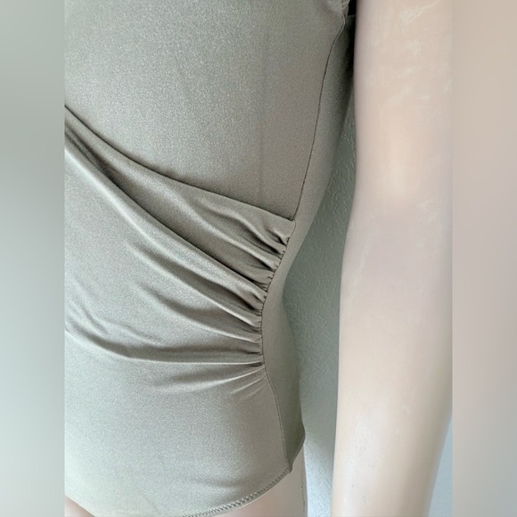 Pour Moi? Azure Tummy Control Swimsuit Shimmer Olive Green One Piece Wrap Front - Picture 12 of 14